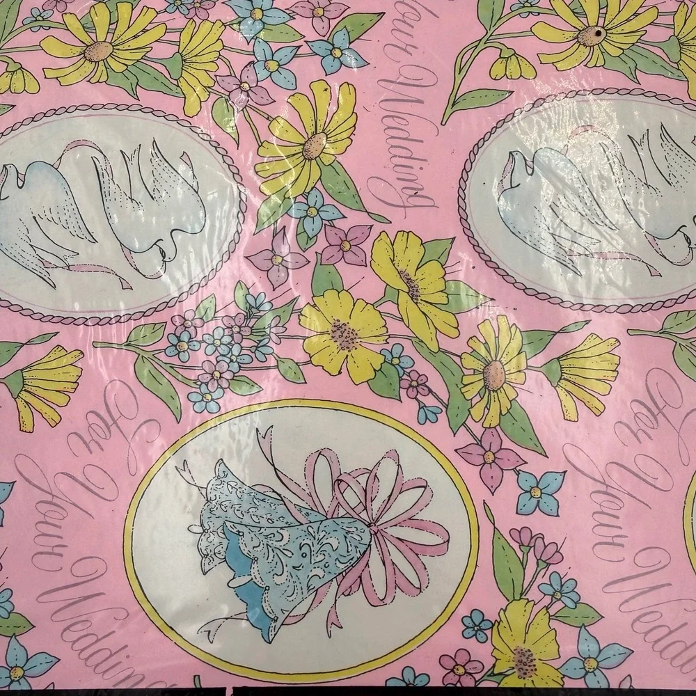 Vintage American Greetings Wedding Gift Wrap 2 Sheets Doves Floral Pink GW 1567C